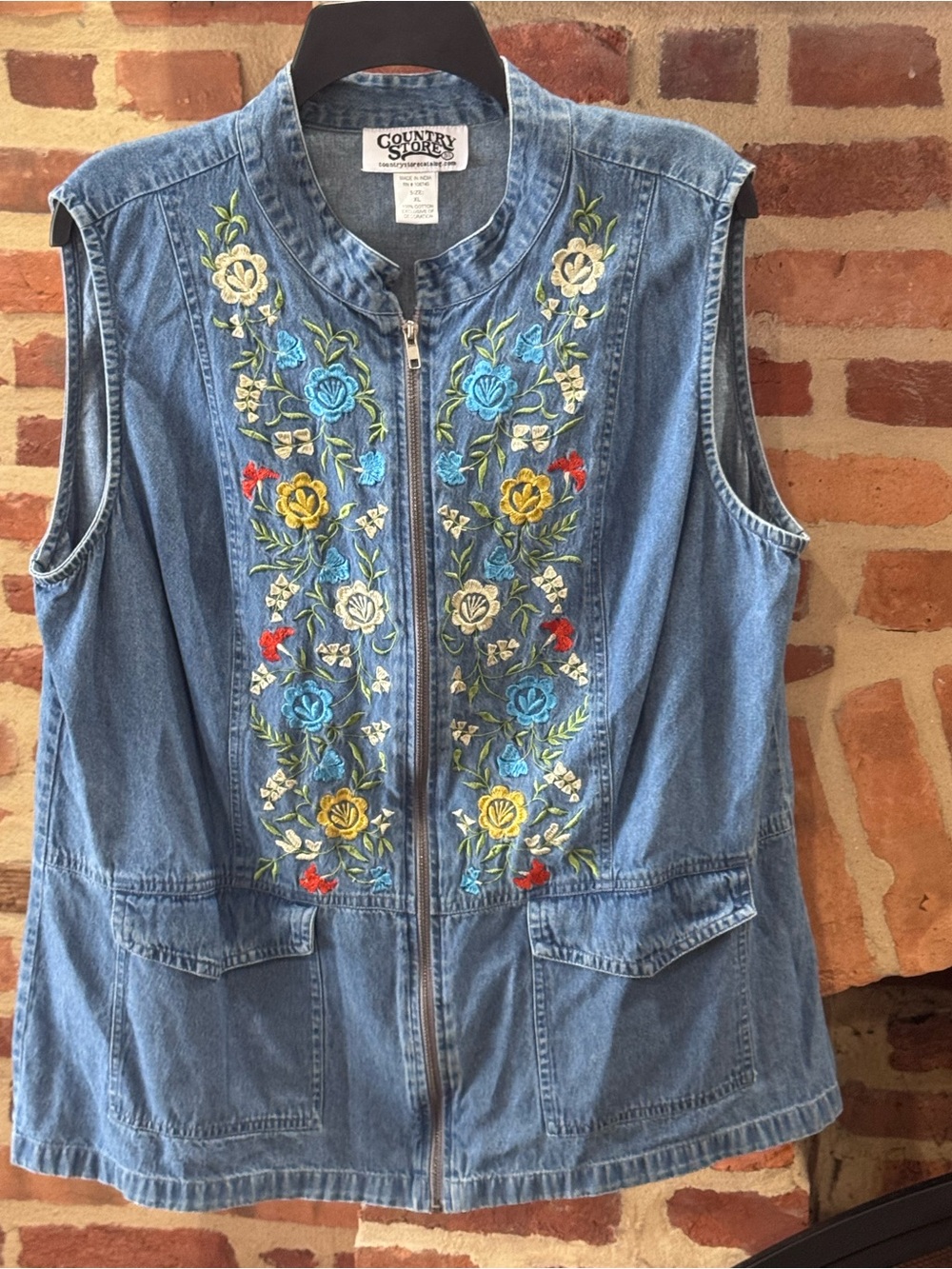Vintage Country Store Embroidered Denim Vest - XL